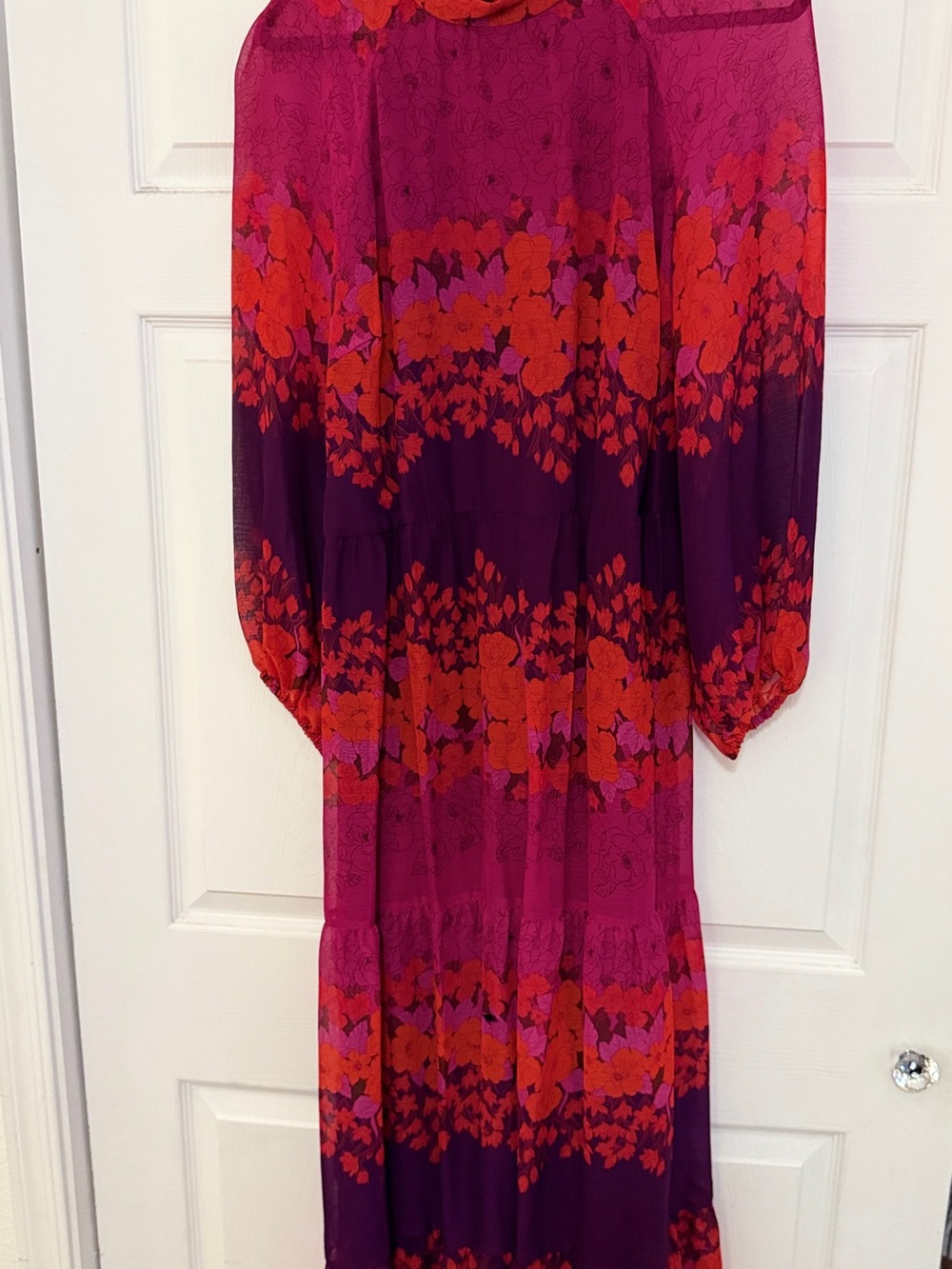 Maison Tara Magenta Maxi Dress with Red & Purple Floral Print